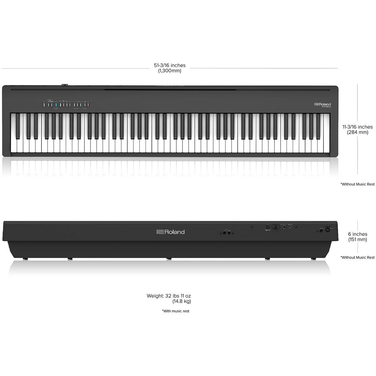 ROLAND FP-30X-BK - цифровое фортепиано, 88 кл. PHA-4 Standard, 56 тембров, 256 полиф., (цвет чёрный)