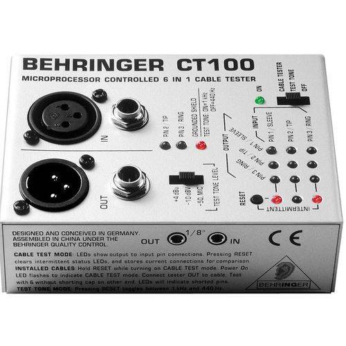 BEHRINGER CT100 - кабель-тестер,разъёмы XLR,TRS (1/4",1/8",TT), RCA,MIDI,дисплей